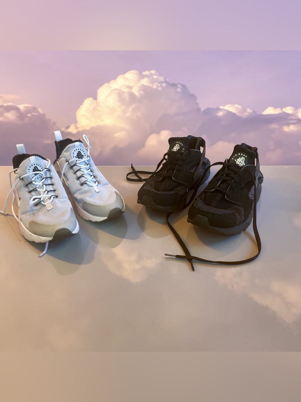 Two Pair of Nike women’s Huaraches- Light Gray/White & Black Size 9.5